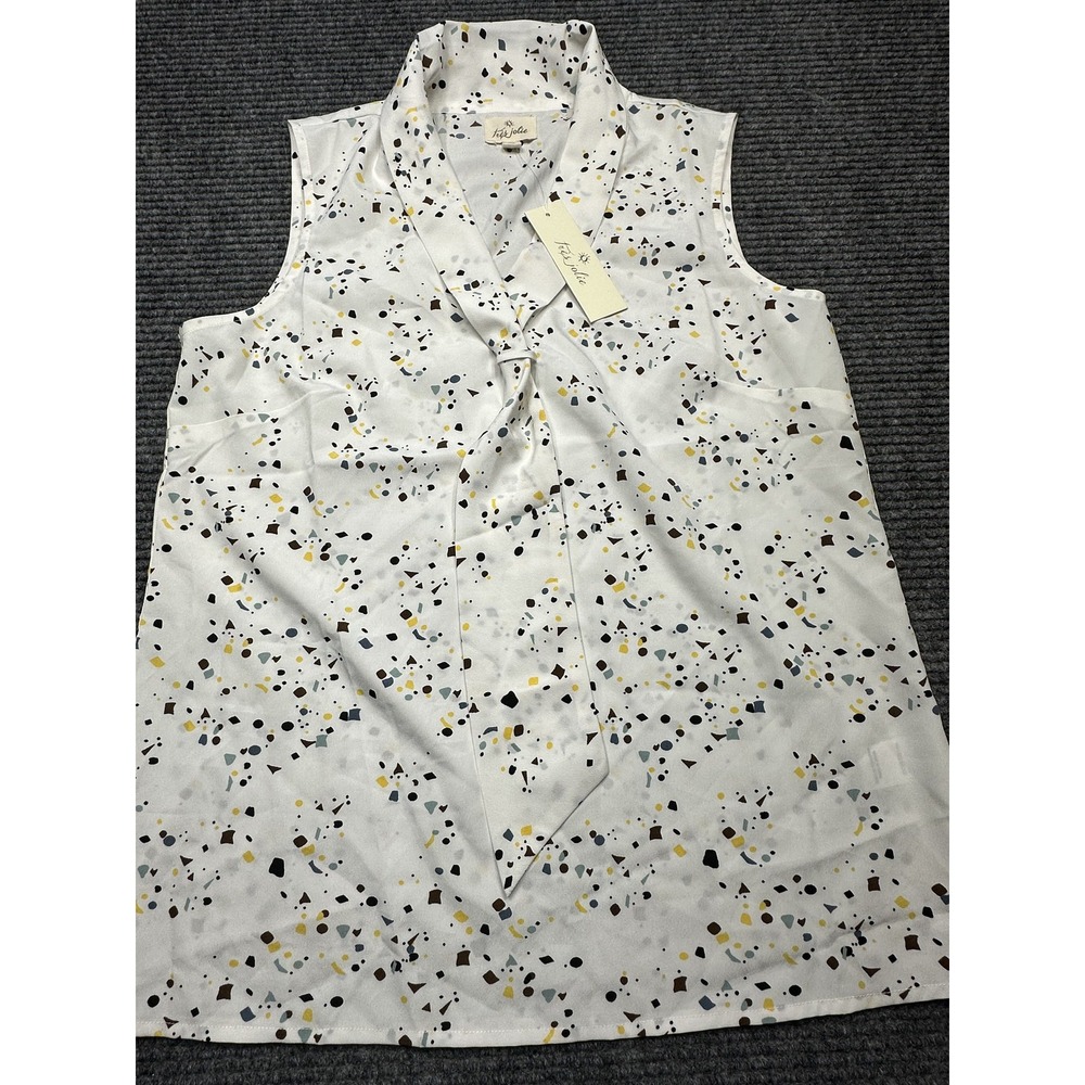 Tres Jolie Blouse Womens Small Confetti Print Sleeveless Tie Neck Top‎